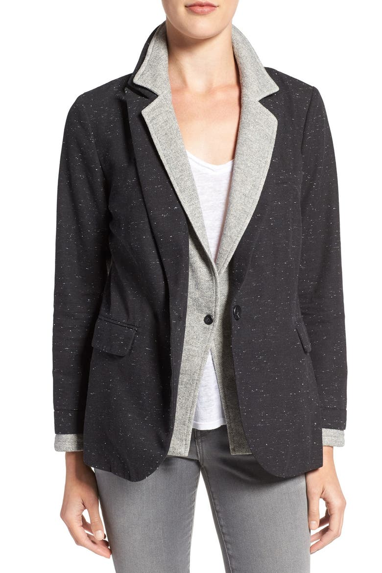 Treasure&Bond Tweedy Blazer with Removable Fleece Collar, Main, color, GREY HEATHER