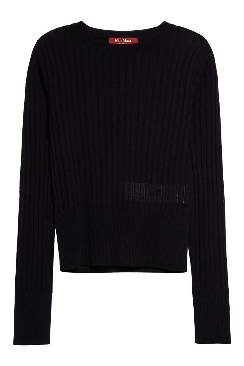 Funale Silk & Wool Rib Sweater, Alternate, color, NAVY