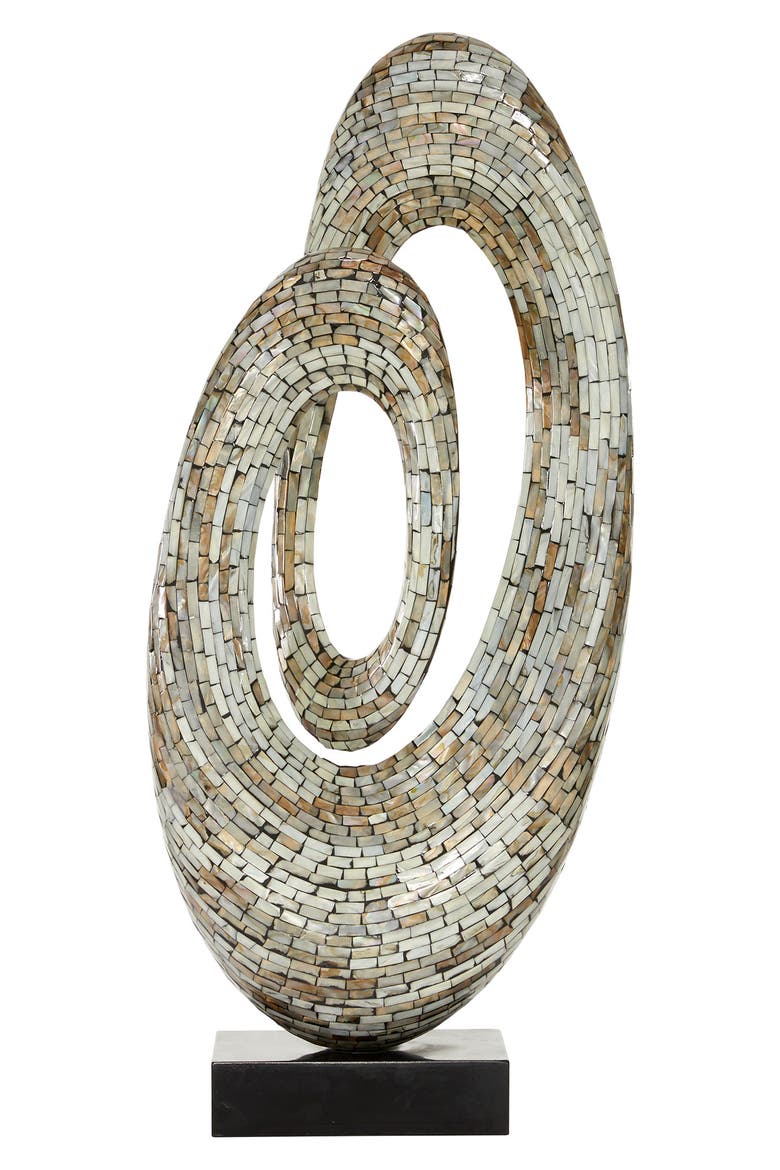 Gray Mother of Pearl Swirl Abstract Sculpture with Black Base, Main, color, GREY