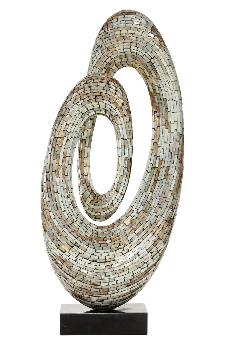 WILLOW ROW Gray Mother of Pearl Swirl Abstract Sculpture with Black Base, Main, color,
