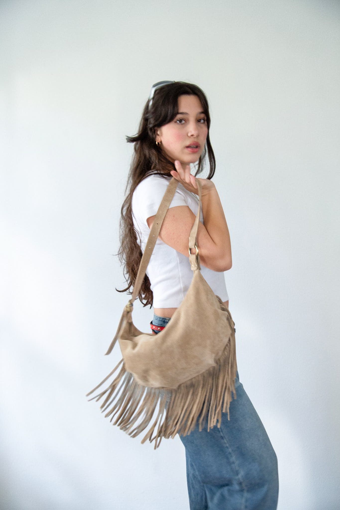 Bolsa Nova Dallas Suede Fringe Hobo, Alternate, color, Black