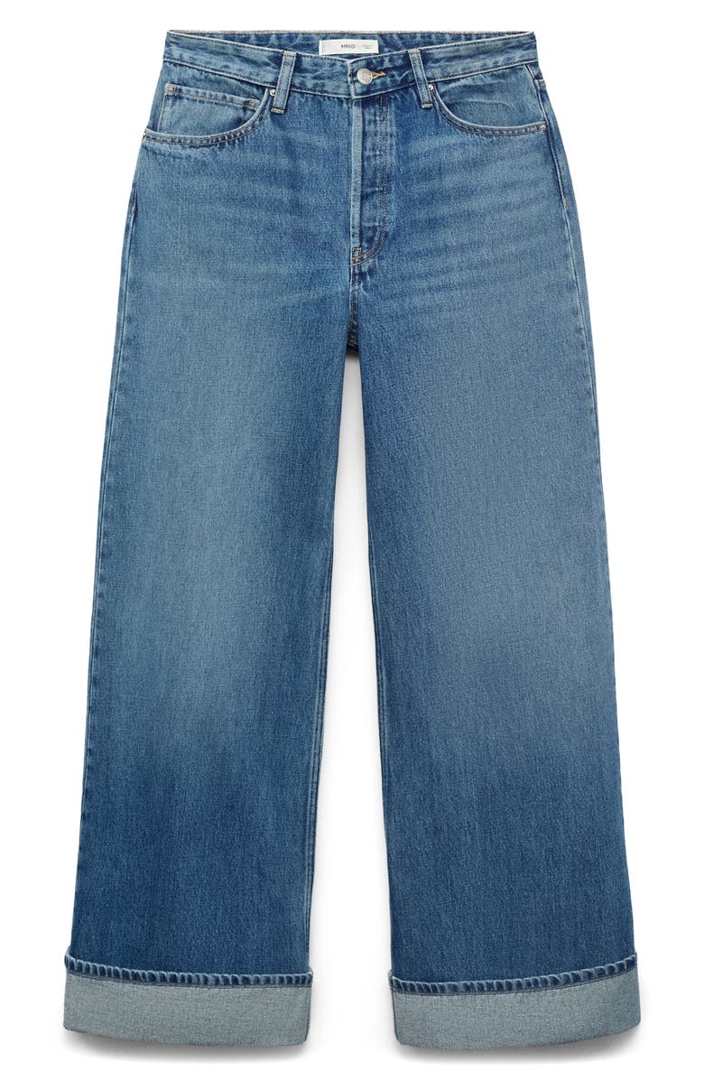 MANGO Cuffed Mid Rise Wide Leg Jeans, Alternate, color, Medium Blue
