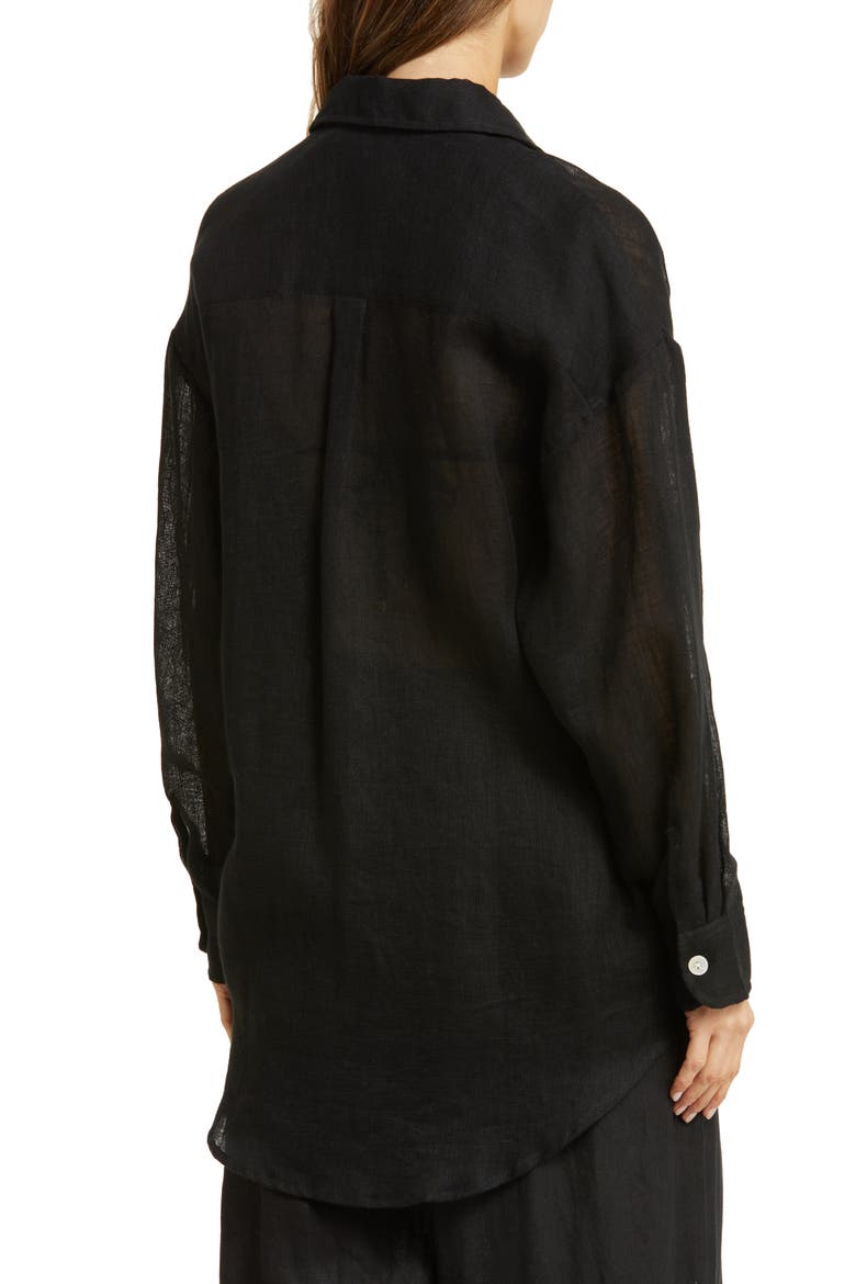 Playa Oversize Linen Cover-Up Shirt, Alternate, color, ECO LINEN GAUZE BLACK