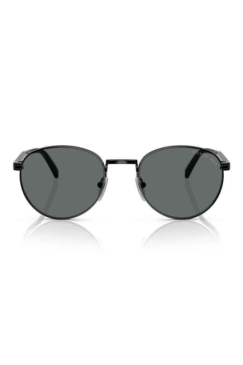53mm Polarized Oval Sunglasses, Main, color, SHINY BLACK