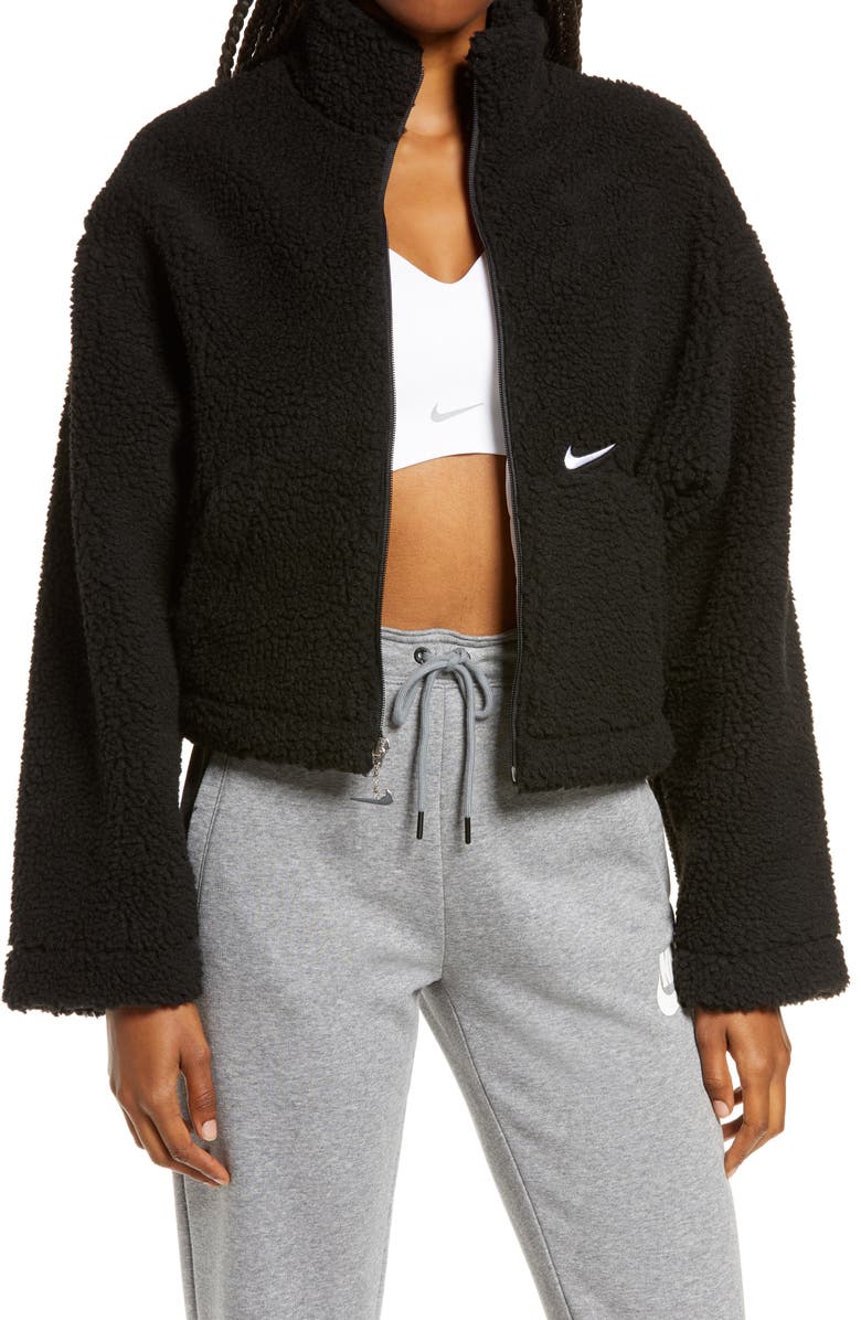 Nike Swoosh Faux Fur Jacket, Main, color, 