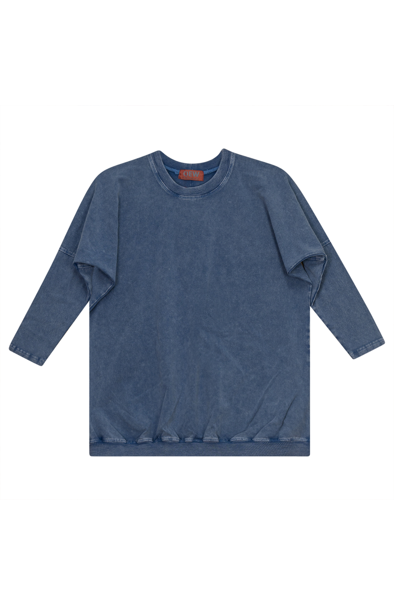 QEW Denim Wash Ribbed Band 3/4 Sleeve Top, Main, color, Light Denim Wash