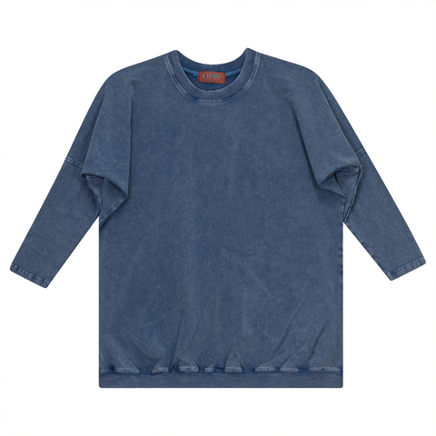 Denim Wash Ribbed Band 3/4 Sleeve Top
