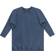 QEW Ladies Denim Wash Pullover Top - 3/4 Sleeve, Ribbed Neckline