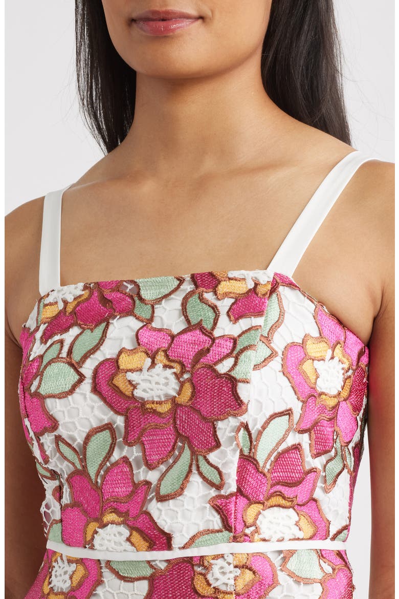 Embroidered Rose Midi Sheath Cocktail Dress, Alternate, color, PINK MULTI