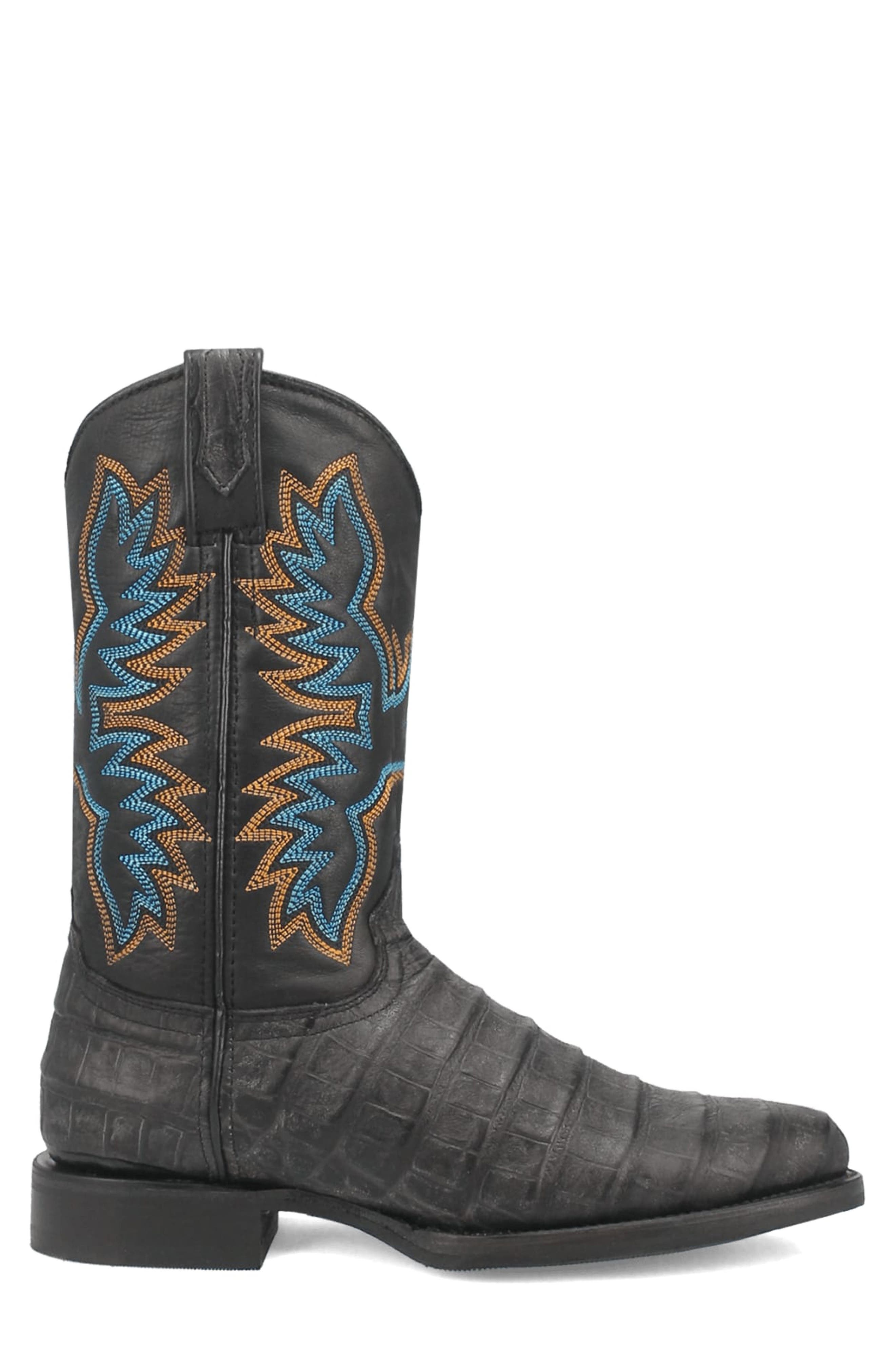 Dingo Trail Boss Alligator Embossed Cowboy Boot, Alternate, color, Black