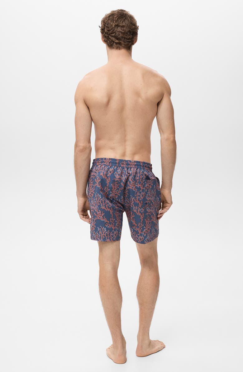MANGO Coral Print Swim Trunks, Alternate, color, Coral Red