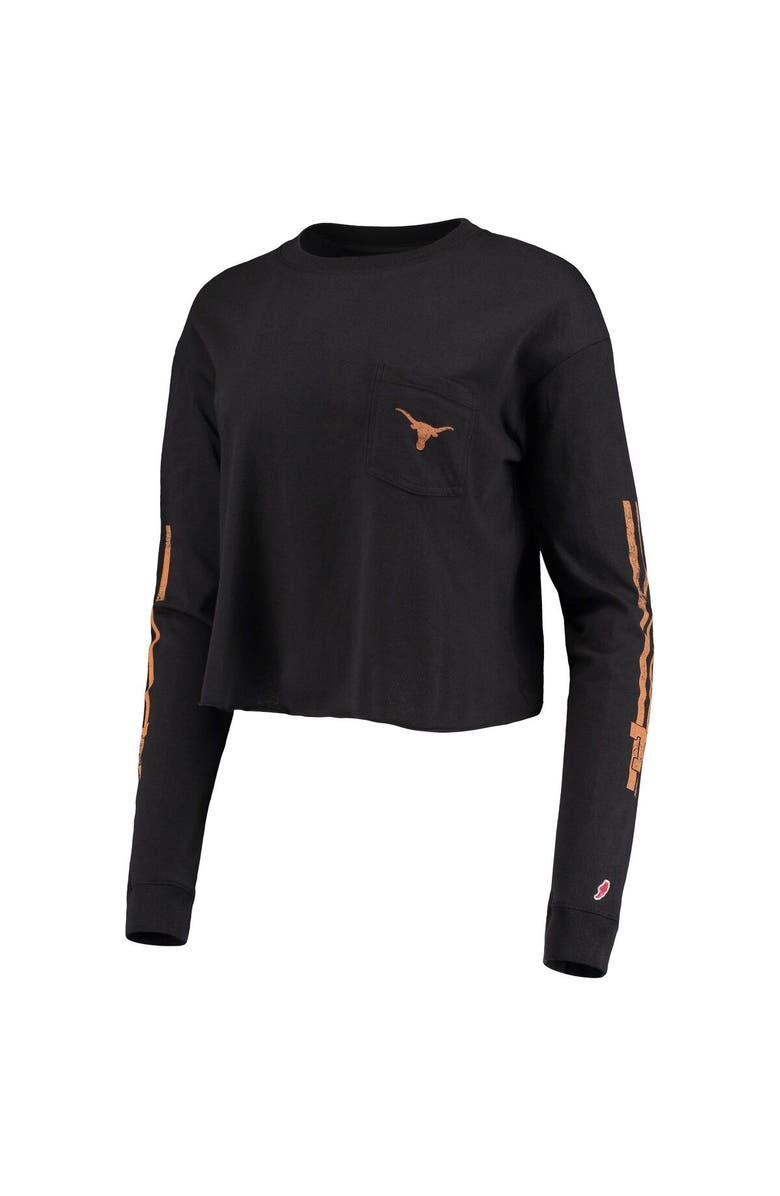 LEAGUE COLLEGIATE WEAR Women's League Collegiate Wear Black Texas Longhorns Clothesline Cotton Midi Crop Long Sleeve T-Shirt, Alternate, color, 