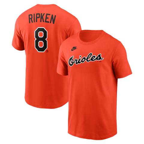 Men's Nike Cal Ripken Jr. Orange Baltimore Orioles Cooperstown Collection Name & Number T-Shirt