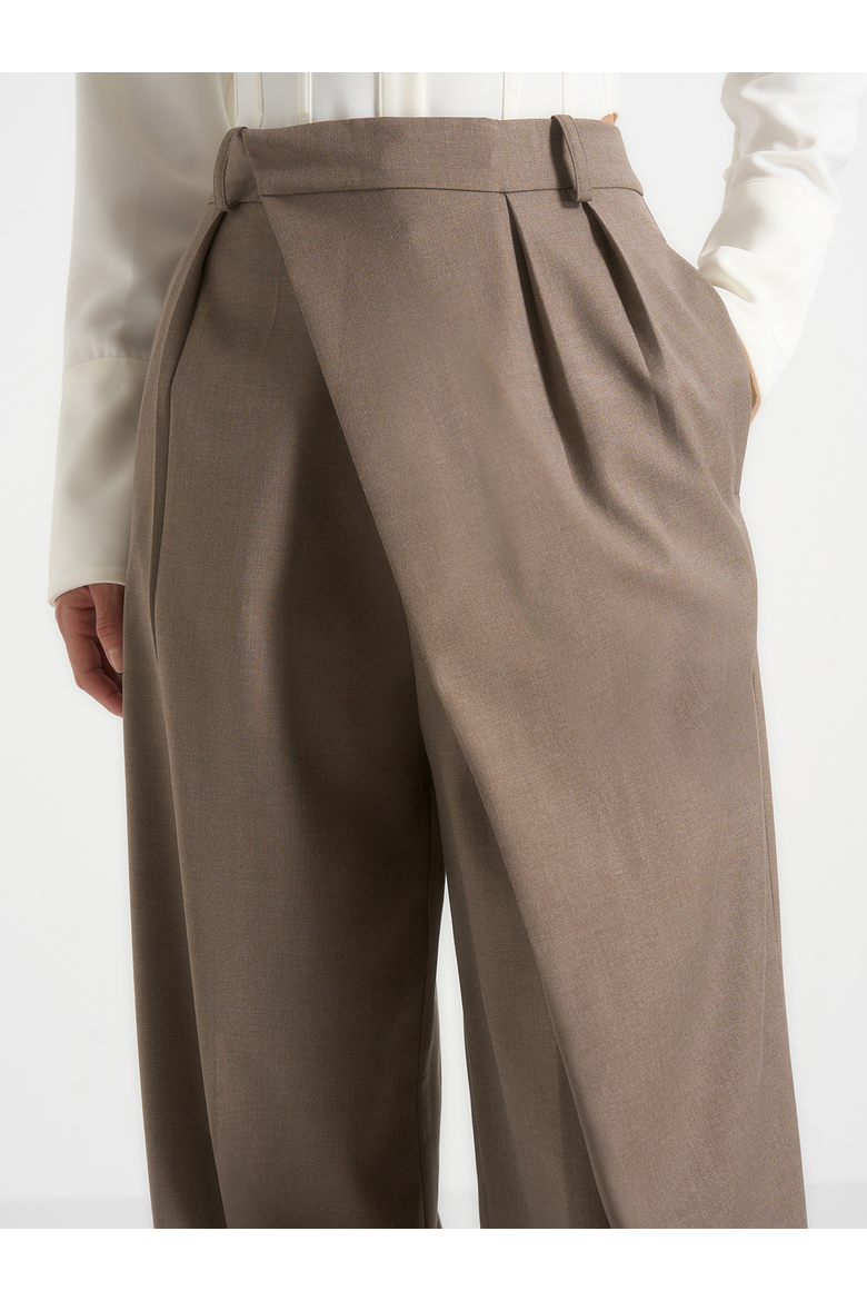 Colette Draped Wrap Front Pleated Trousers, Alternate, color, Taupe
