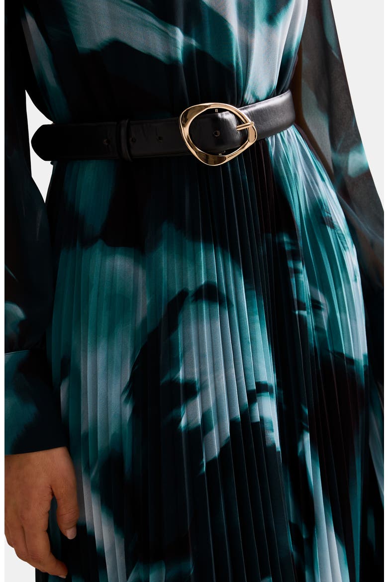 Skyla Abstract Print Long Sleeve Pleated Midi Dress, Alternate, color, GREEN ODELLA