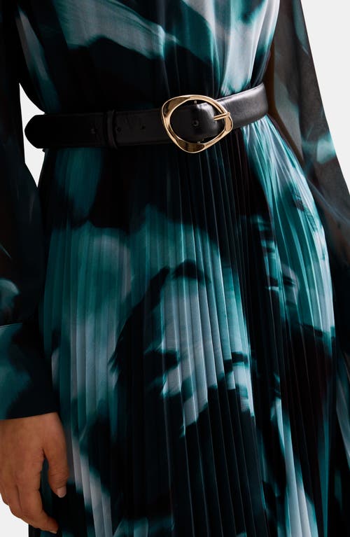 Ever New Skyla Abstract Print Long Sleeve Pleated Midi Dress In Blue