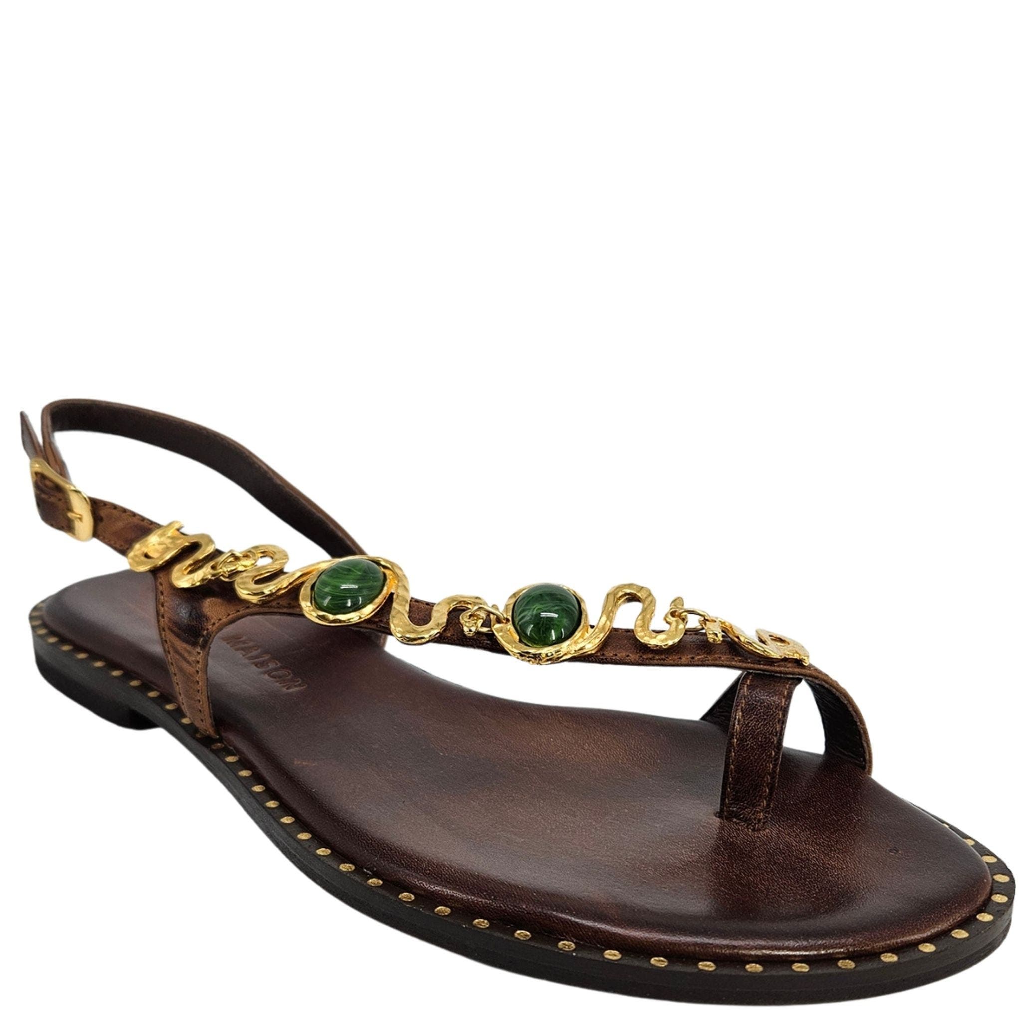 Madison Maison Leather Flat Serpent Sandal, Alternate, color, Chocolate