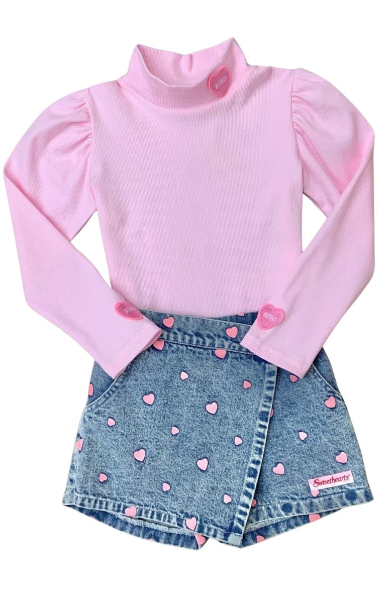 Mia Belle Girls Sweethearts  Top and Denim Heart Skort Set, Main, color, 