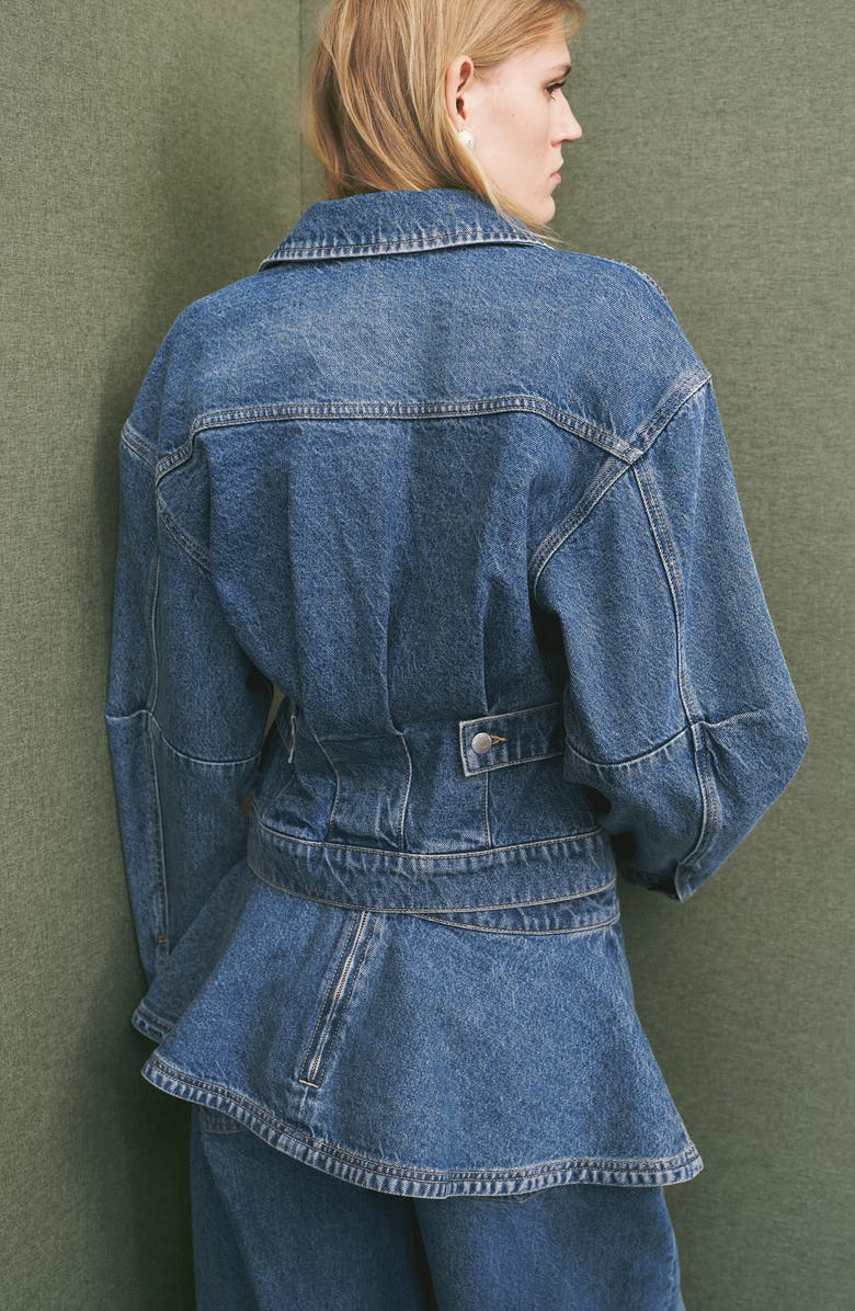 MANGO Fitted Denim Trucker Jacket, Alternate, color, Medium Blue