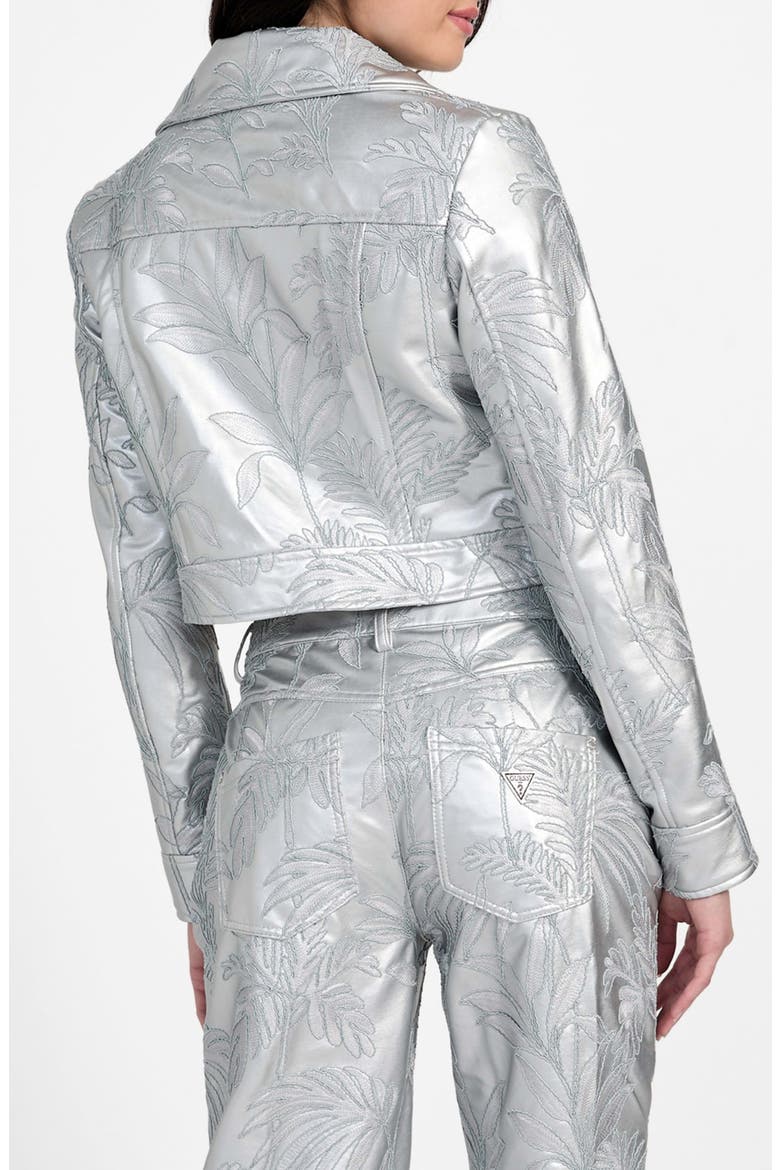 Clelia Embroidered Metallic Faux Leather Jacket, Alternate, color, SILVER
