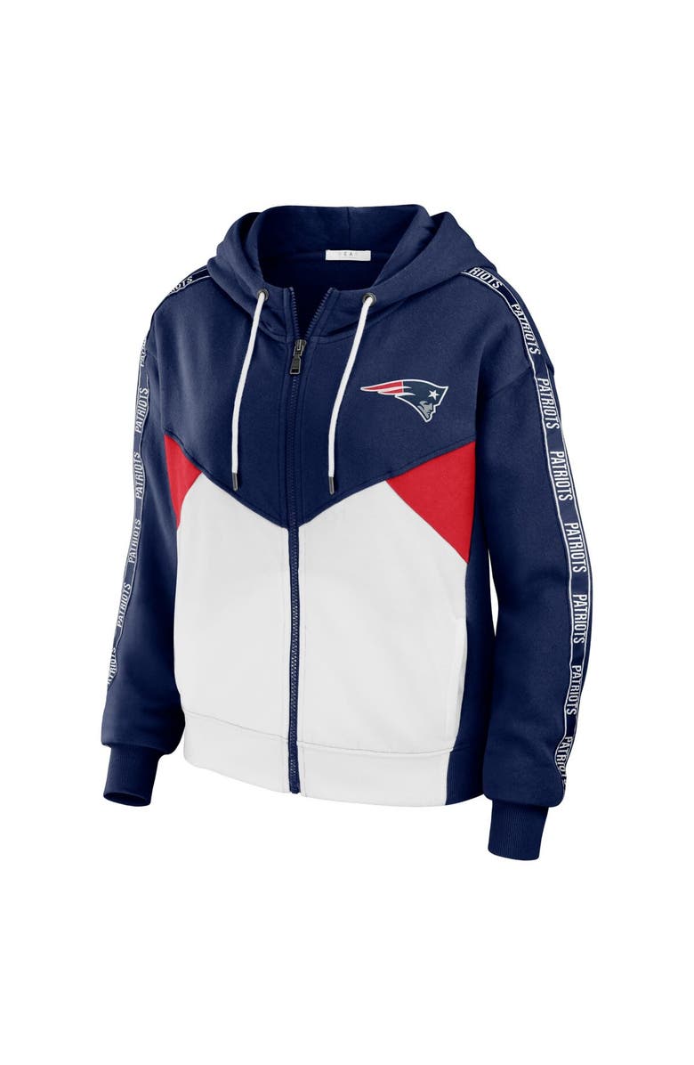 WEAR by Erin Andrews Women's WEAR by Erin Andrews Navy/White New England Patriots Color Block Light Weight Modest Crop Full-Zip Hoodie, Alternate, color, Navy