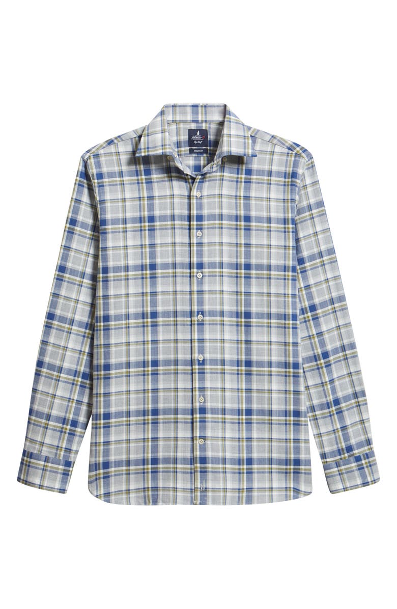 johnnie-O Loudon Plaid Top Shelf Cotton Herringbone Button-Up Shirt, Alternate, color, Light Gray