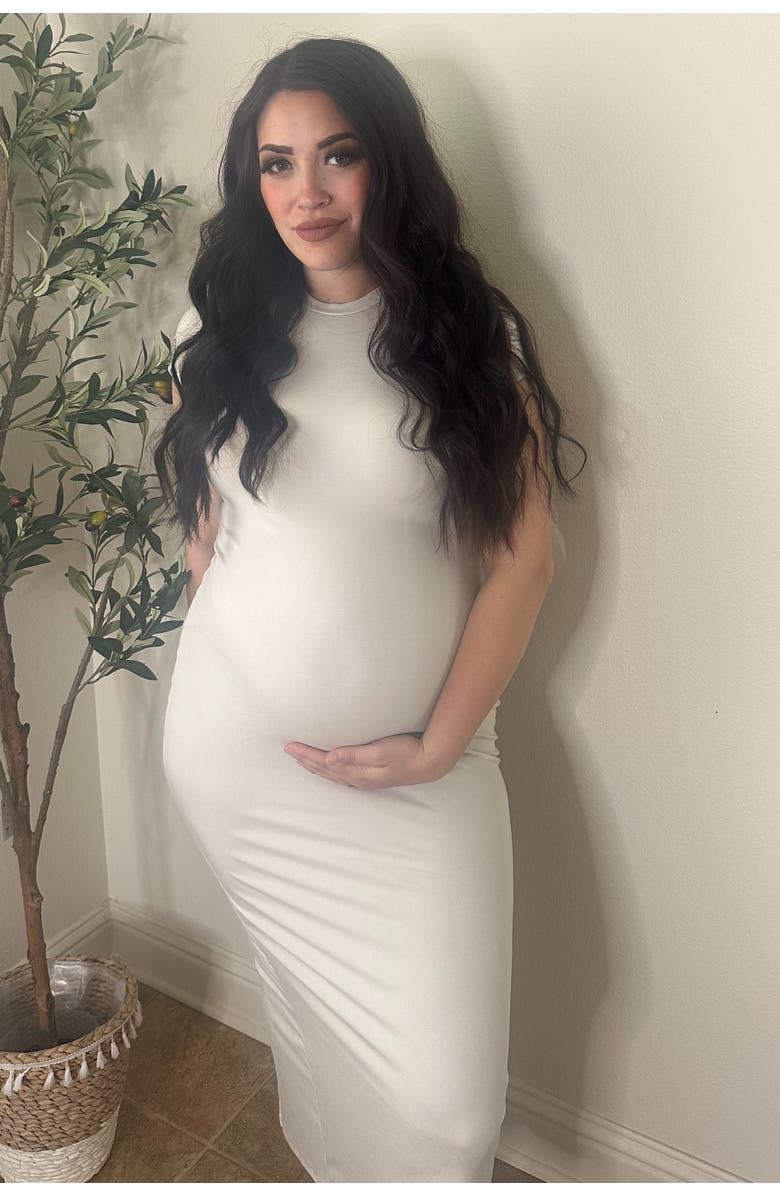 PinkBlush Fitted Short Sleeve Maxi Dress, Alternate, color, Cream