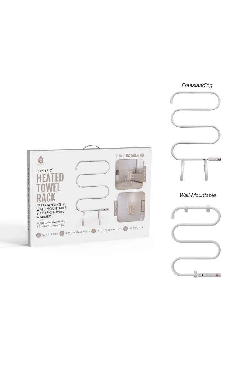 Electric Heated Towel Warmer Rack - Wall-Mount or Freestanding, Alternate, color, White