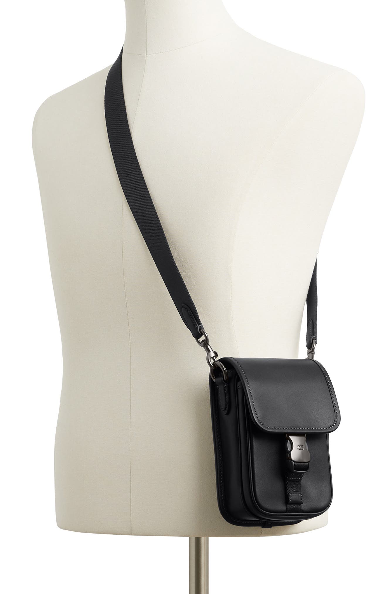 COACH League Leather Phone Crossbody Bag, Alternate, color, Black