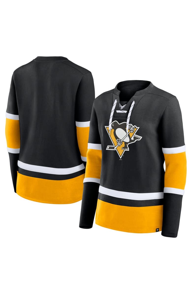 FANATICS Women's Fanatics Black Pittsburgh Penguins Prime Time Lace-Up Long Sleeve T-Shirt, Alternate, color, Black