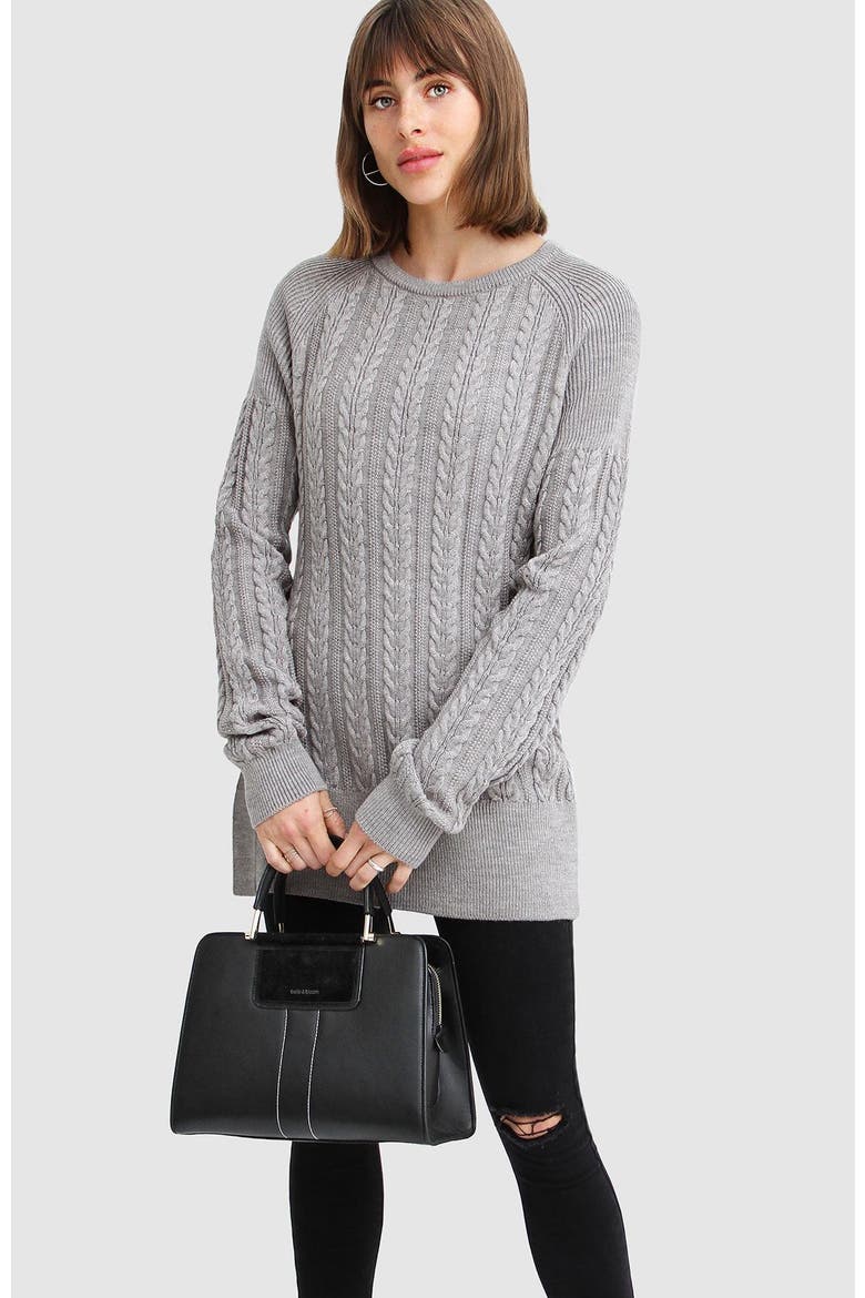 At Last Cable Knit Jumper with Slit, Alternate, color, Grey Marle