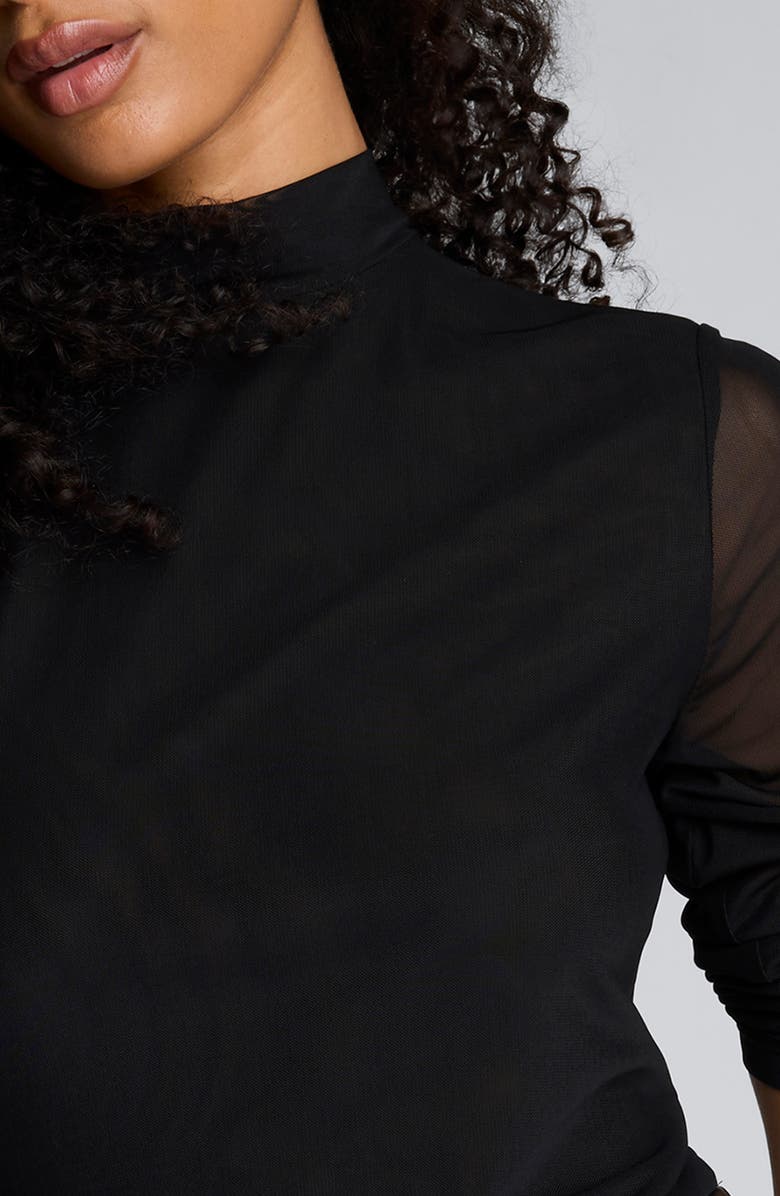 Kenneth Cole Jodie Long Sleeve Mixed Media Faux Leather Minidress, Alternate, color, Black