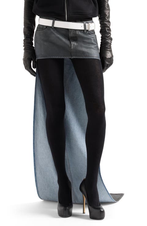 Asymmetric Denim Maxi Skirt