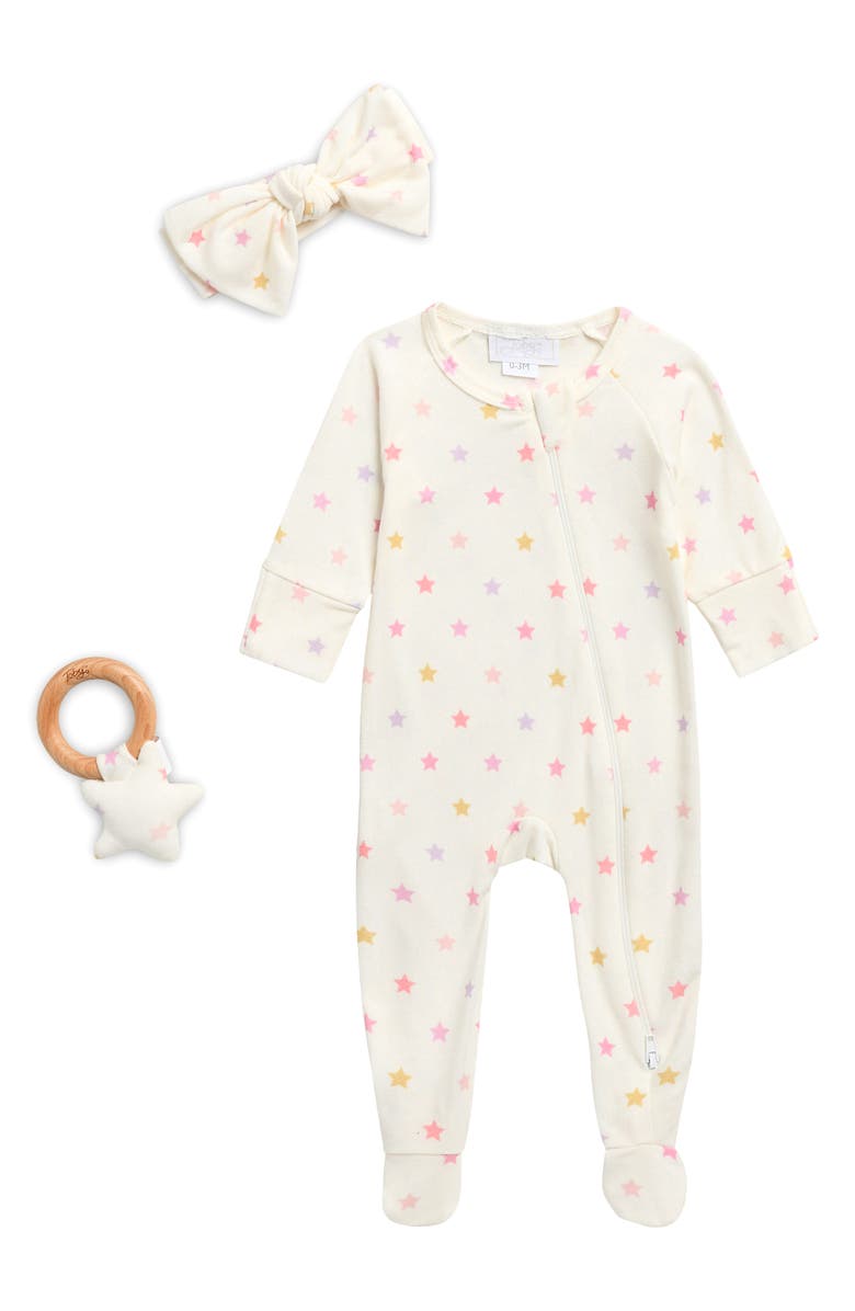 Toby Rainbow Stars Footie, Bow Headband & Teether Set, Main, color, White
