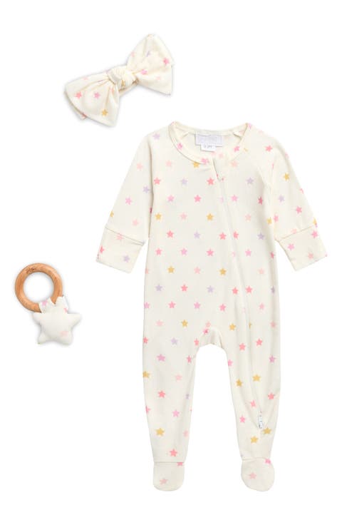 Rainbow Stars Footie, Bow Headband & Teether Set (Baby)