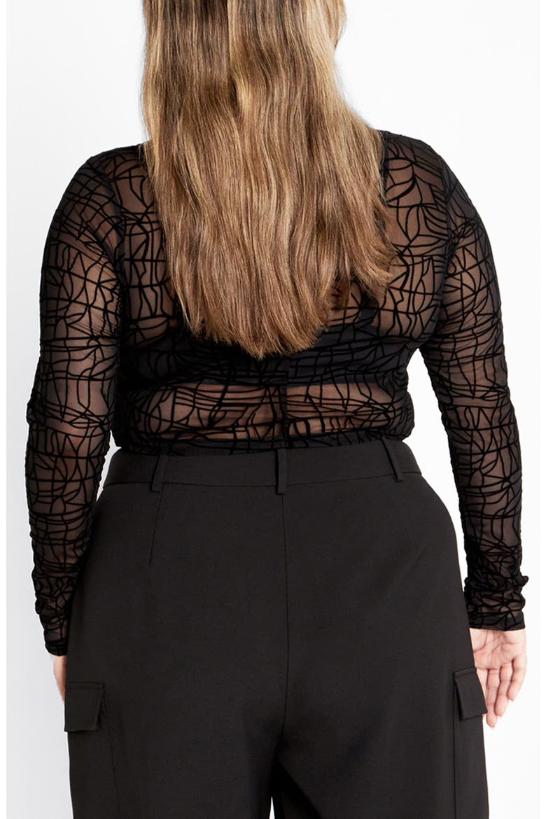Evie Long Sleeve Mesh Crop Top, Alternate, color, BLACK