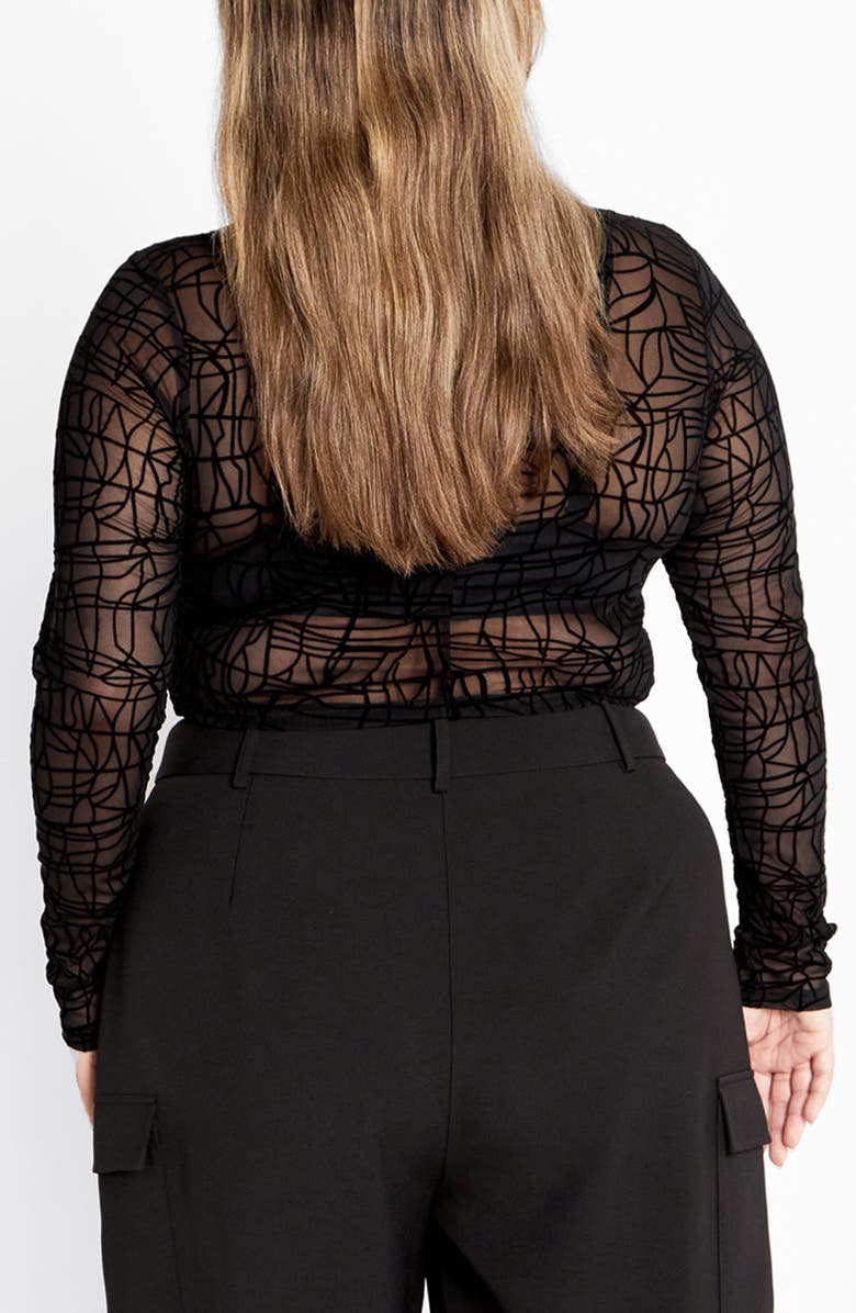 City Chic Evie Long Sleeve Mesh Crop Top, Alternate, color, Black