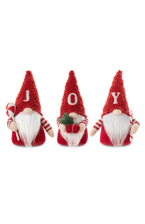 Set of 3 Fabric JOY Christmas Gnome Table Decor