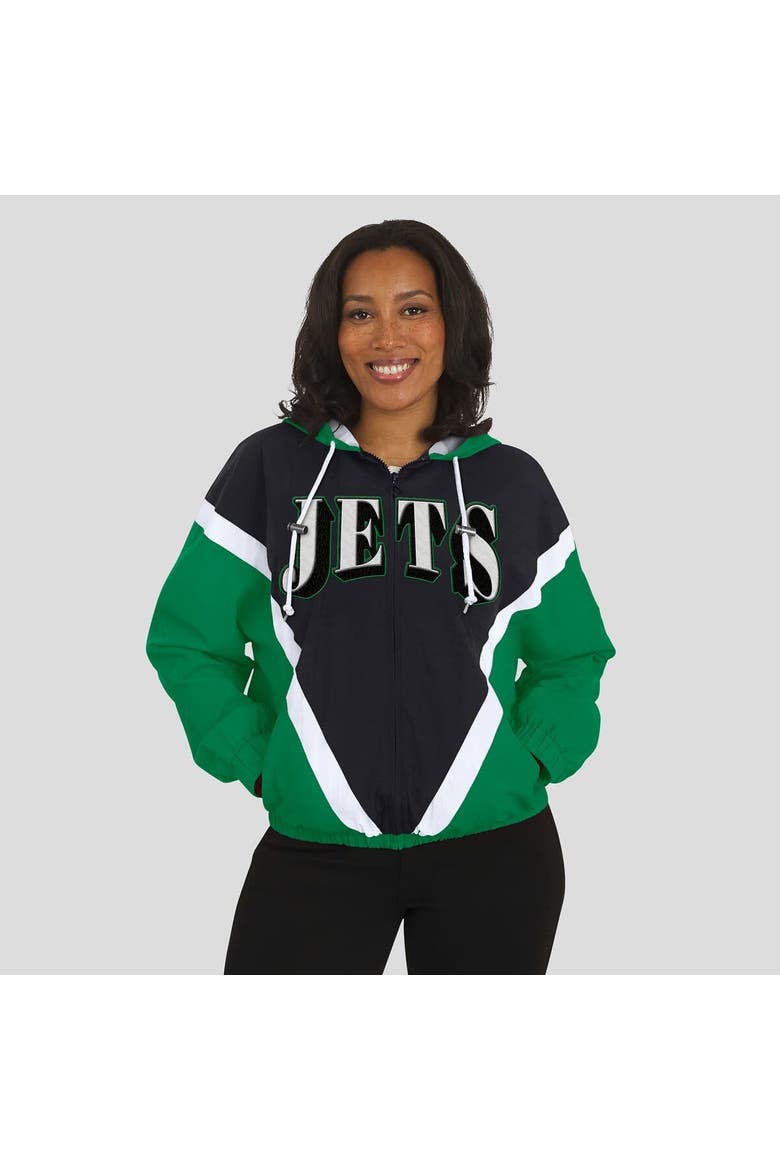 Women's WEAR by Erin Andrews Kelly Green/Black New York Jets Retro Crinkle Full-Zip Hoodie Windbreaker, Alternate, color, Kelly Green