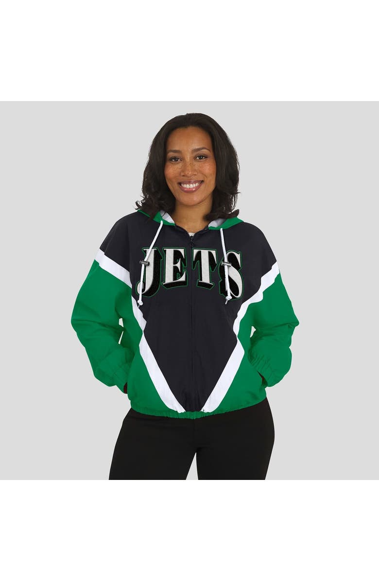WEAR by Erin Andrews Women's WEAR by Erin Andrews Kelly Green/Black New York Jets Retro Crinkle Full-Zip Hoodie Windbreaker, Alternate, color, Kelly Green