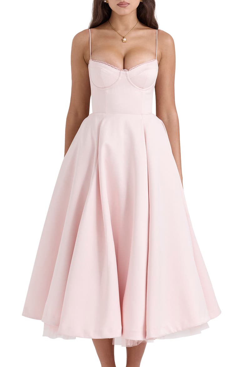 Mademoiselle Bustier Stretch Satin Midi Dress, Alternate, color, PINK SALT