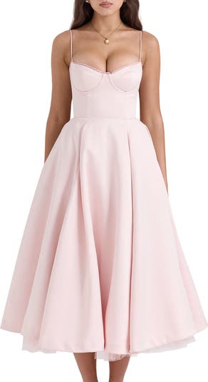 Mademoiselle Bustier Stretch Satin Midi Dress