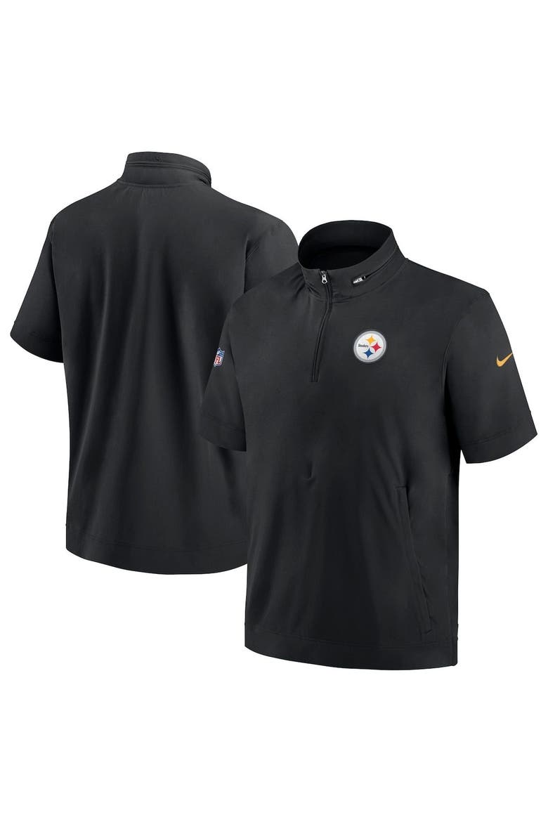 Men's Nike  Black Pittsburgh Steelers Sideline Coach Short Sleeve Hoodie Quarter-Zip Jacket, Alternate, color, Black