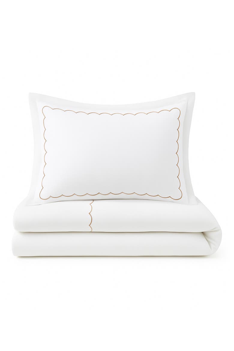 Scallop Hotel Duvet Cover, Sheet & Shams Set, Main, color, WHITE/ TAUPE