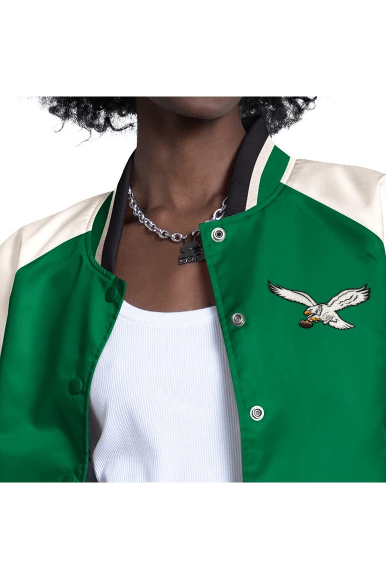 Women's Starter  Kelly Green/White Philadelphia Eagles Raglan Blitz Full-Snap Varsity Jacket, Alternate, color, Kelly Green