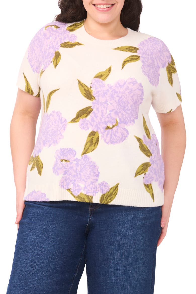 Hydrangea Short Sleeve Sweater, Main, color, ORCHID PETAL
