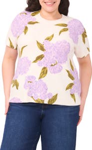 CeCe Hydrangea Short Sleeve Sweater