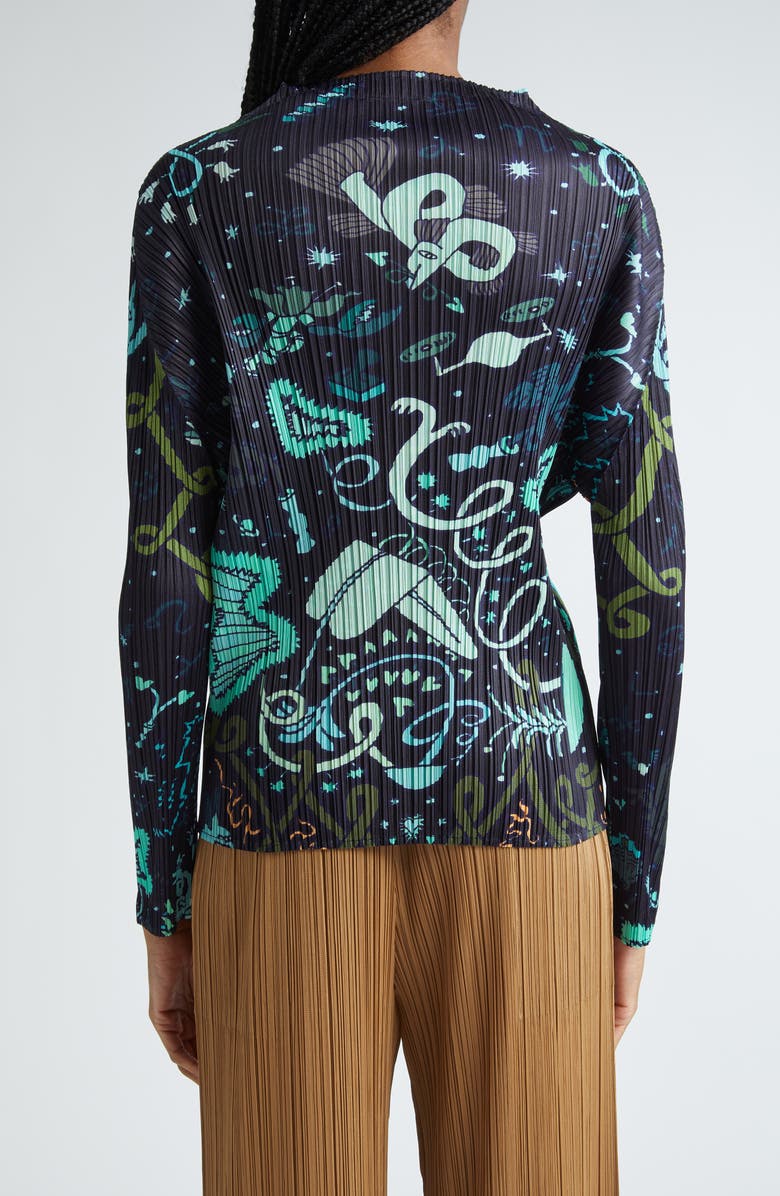 Pleats Please Issey Miyake Interplanetary Print Pleated Funnel Neck Top, Alternate, color, 