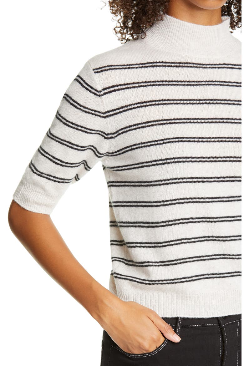Stripe Wool & Cashmere Crop Sweater, Alternate, color, OATMEAL HEATHER MULTI
