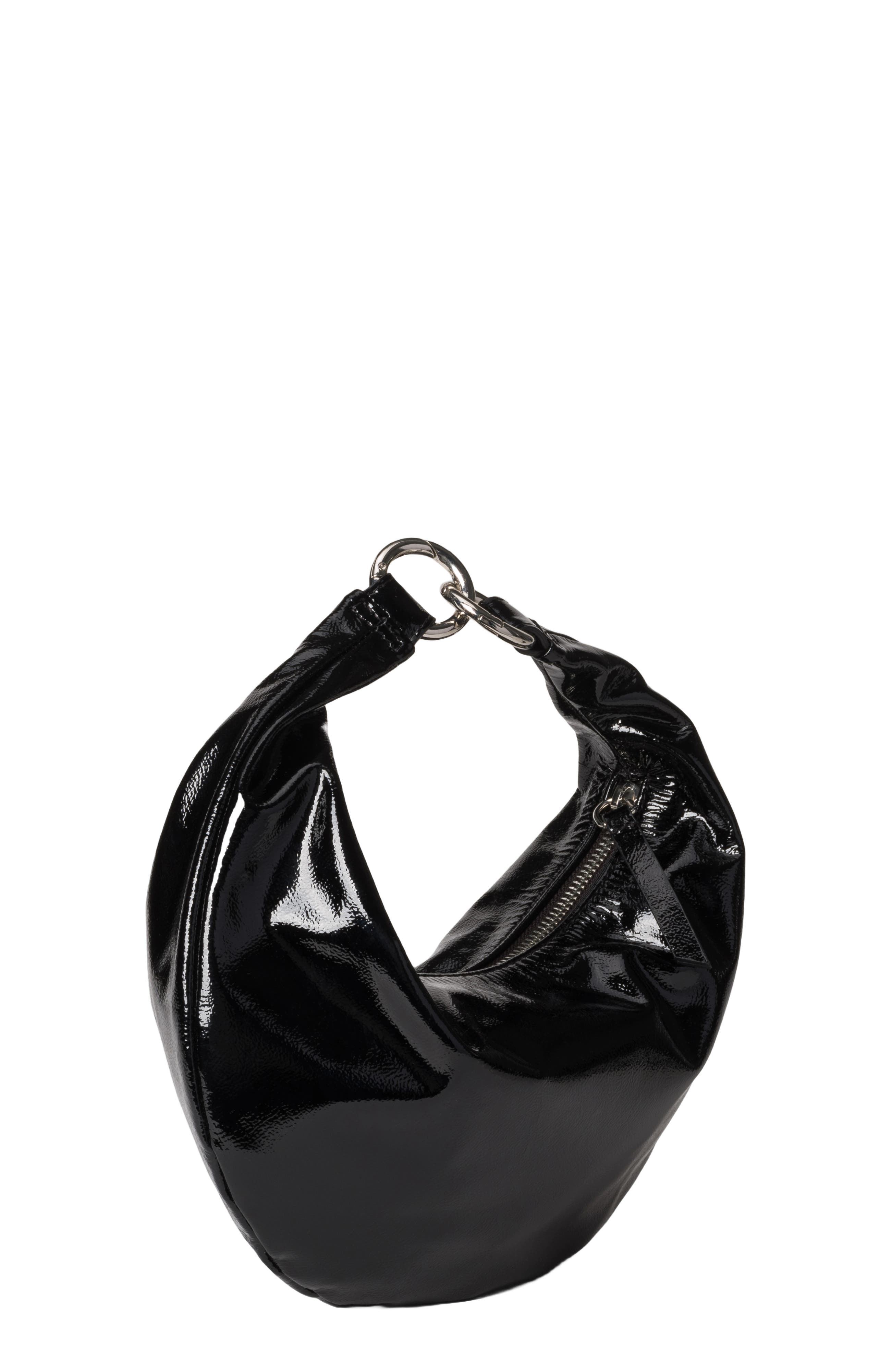 HYER GOODS Mini Leather Convertible Hobo Crescent Ring Bag, Alternate, color, Black Naplak